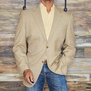 Bespoke Custom Tailored 100% Merino Wool Beige Working Cuffs Blazer Jacket 46R